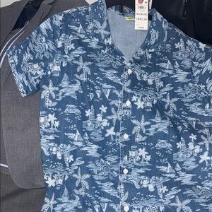 Epic Threads Blue Tropical Print Men's Shirt